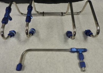 TBS 4375-BLUE Dual Inlet 4500 DOMINATOR Fuel Line Kit S.S. POLISHED w BLUE  Fittings ATM QF HOLLEY